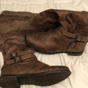 Brown Leather Riding Boots - 9W - Wide Calf